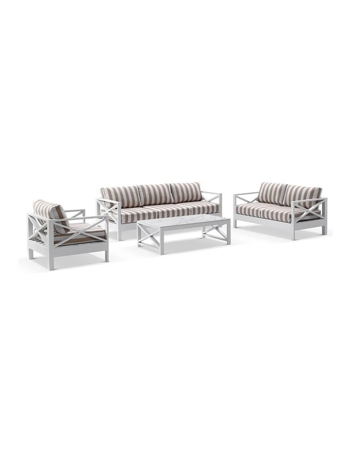 Kansas 3 2 1 seater Lounge Set with Coffee Table in Sunbrella & Maxim Heather Beige Cushions image 1
