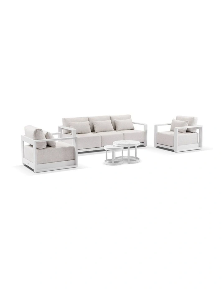 Whitehaven 3 1 1 Seater Outdoor Lounge Set White With Hugo Coffee Table & Sandstone Olefin Cushions image 1