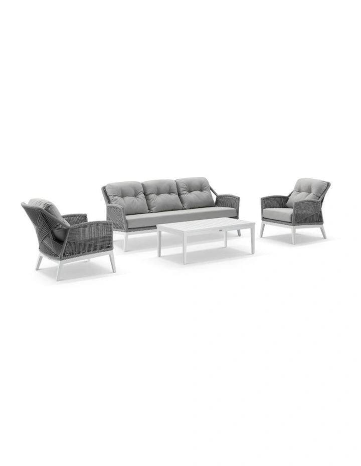 Hugo 3 1 1 Seater Outdoor Rope Lounge Set White With Coffee Table & Grey rope/ Olefin Cushions image 1