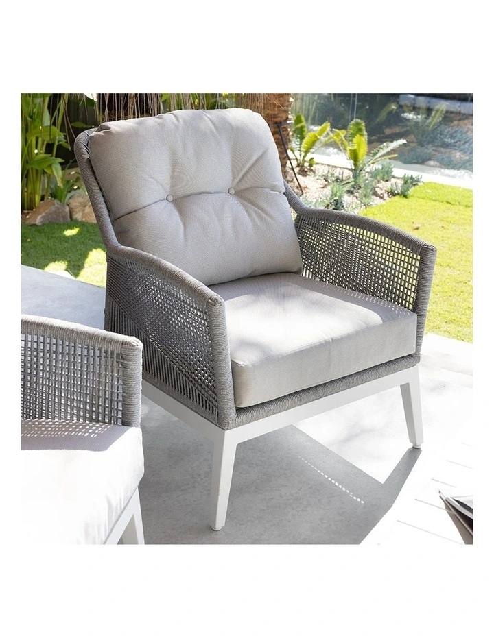 Hugo 3 1 1 Seater Outdoor Rope Lounge Set White With Coffee Table & Grey rope/ Olefin Cushions image 4