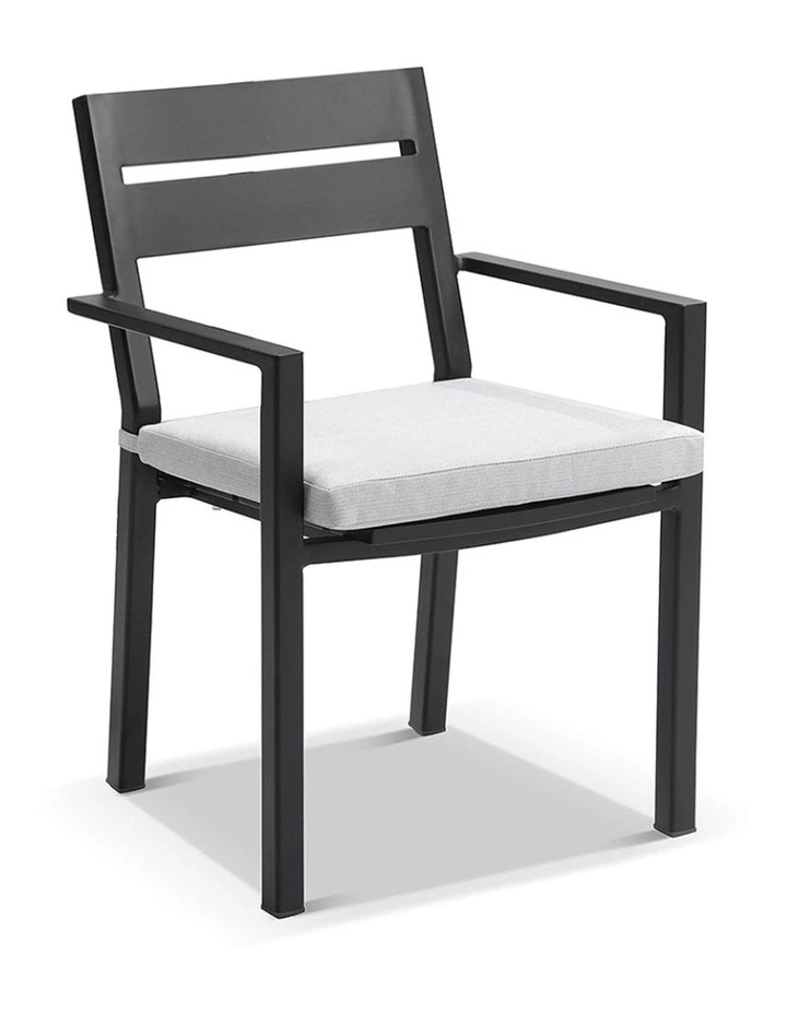 Tuscany Round 1.5m Teak Dining Table Charcoal With 6 Santorini Chairs & Olefin Grey Cushions image 2