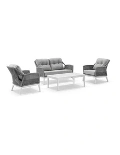 Hugo 2 1 1 Seater Outdoor Rope Lounge Set White With Coffee Table & Grey rope/ Olefin Cushions