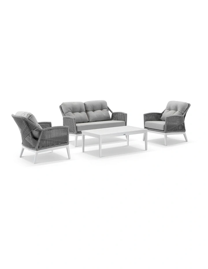 Hugo 2 1 1 Seater Outdoor Rope Lounge Set White With Coffee Table & Grey rope/ Olefin Cushions image 1