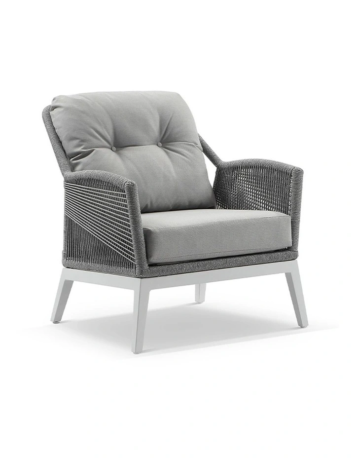 Hugo 2 1 1 Seater Outdoor Rope Lounge Set White With Coffee Table & Grey rope/ Olefin Cushions image 3