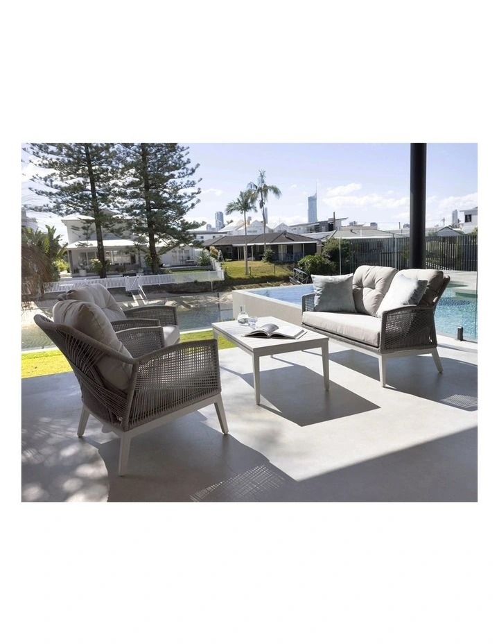 Hugo 2 1 1 Seater Outdoor Rope Lounge Set White With Coffee Table & Grey rope/ Olefin Cushions image 4