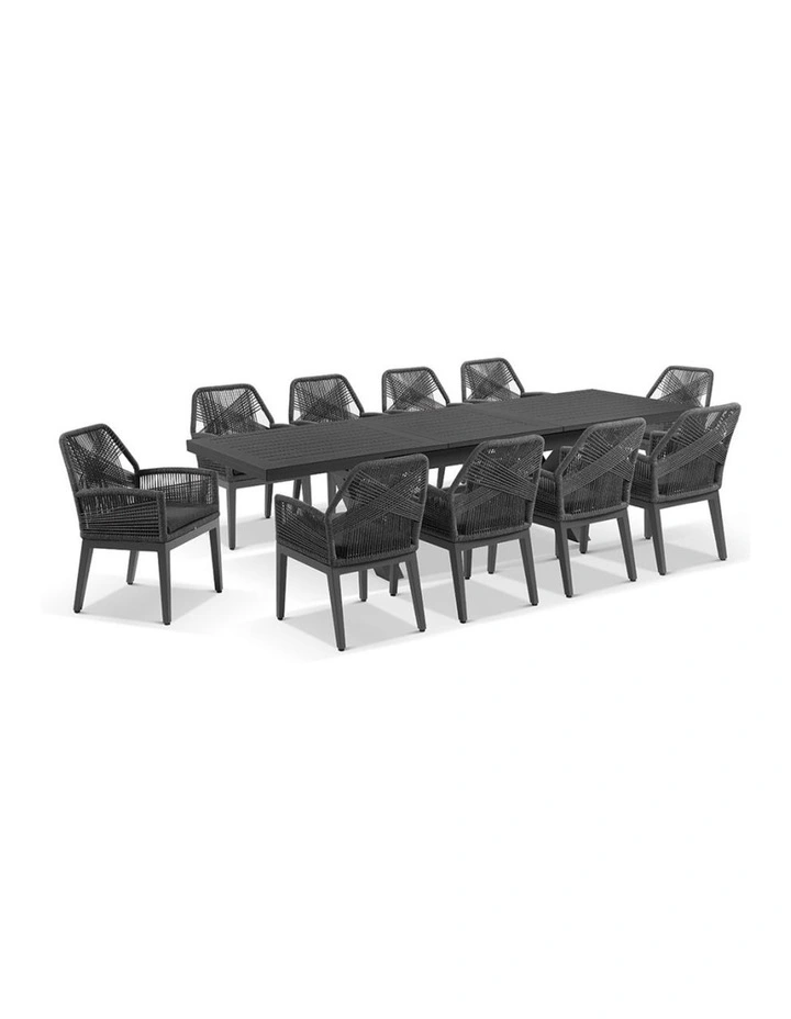 Austin Outdoor 2.2m - 3m Extension Table Charcoal With 10 Hugo Chairs & Denim Grey Cushions image 1