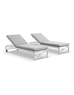 Kansas Outdoor Sun Lounge Set on Wheels White With Hugo Side Table & Textured Olefin Grey Cushions