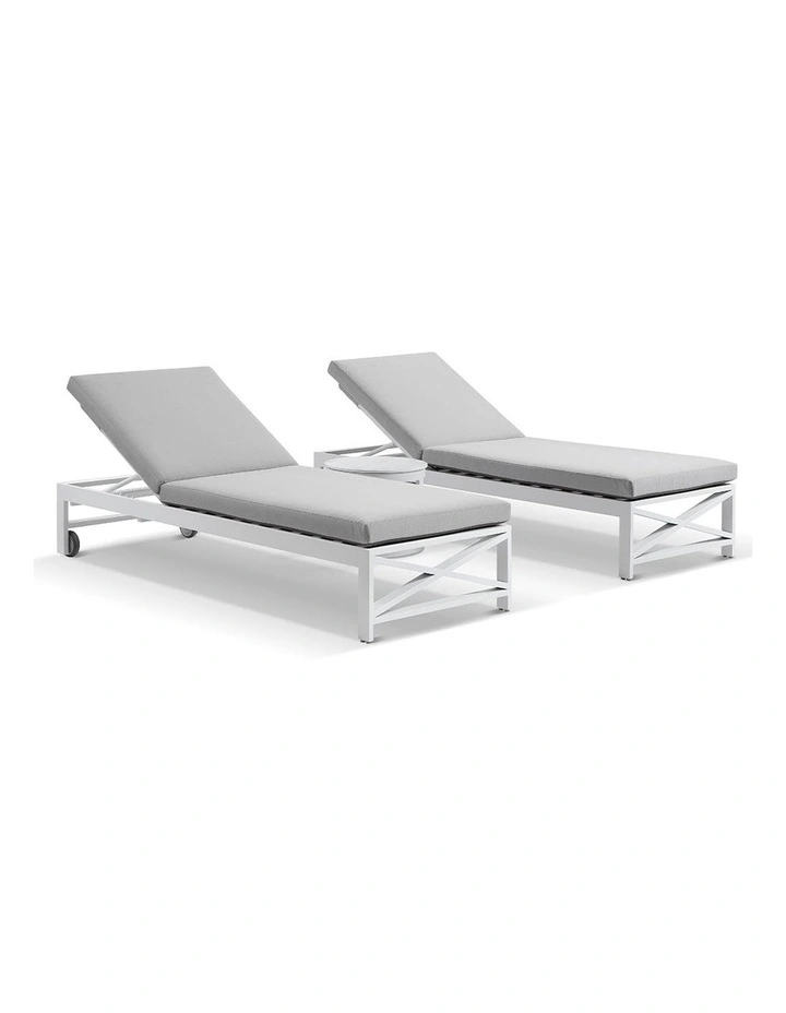Kansas Outdoor Sun Lounge Set on Wheels White With Hugo Side Table & Textured Olefin Grey Cushions image 1
