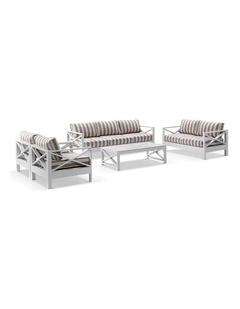 Kansas 3 2 1 1 seater Outdoor Lounge Set with Coffee Table in Sunbrella & Maxim Beige Cushions