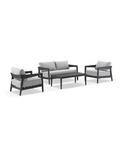 Bronte 2 1 1 Outdoor Lounge Setting Charcoal With Coffee Table & Textured Olefin Grey Cushions