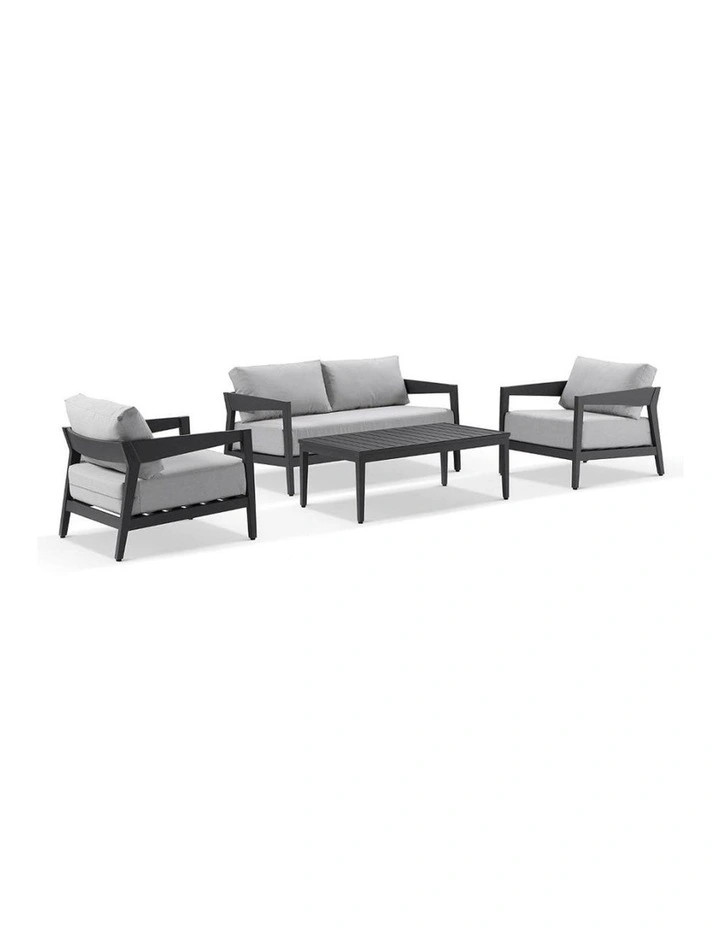 Bronte 2 1 1 Outdoor Lounge Setting Charcoal With Coffee Table & Textured Olefin Grey Cushions image 1