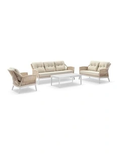Hugo 3 2 1 Seater Outdoor Rope Lounge Set White With Coffee Table & Cream Rope/Cream Cushions