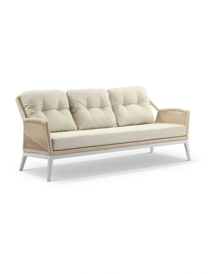 Hugo 3 2 1 Seater Outdoor Rope Lounge Set White With Coffee Table & Cream Rope/Cream Cushions image 2