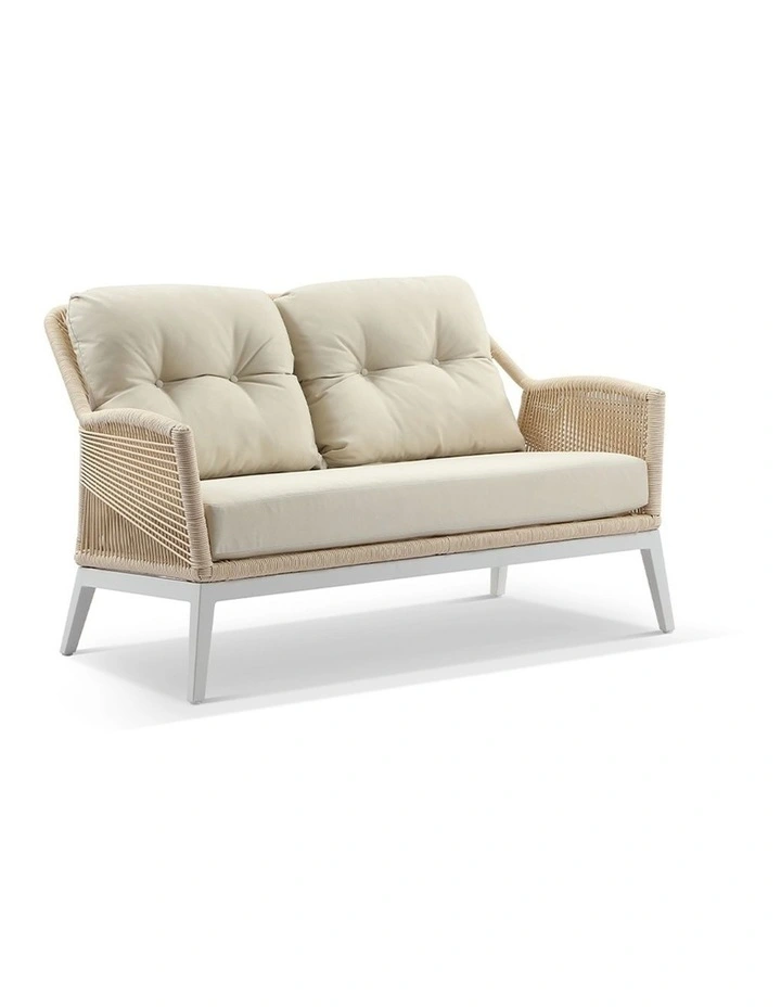 Hugo 3 2 1 Seater Outdoor Rope Lounge Set White With Coffee Table & Cream Rope/Cream Cushions image 3
