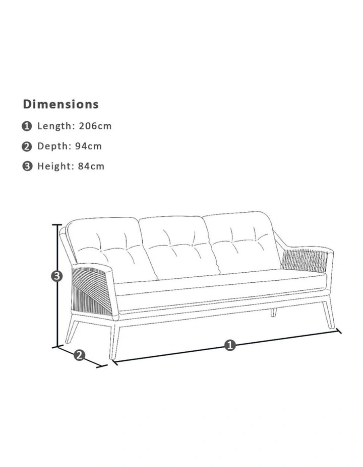 Hugo 3 2 1 Seater Outdoor Rope Lounge Set White With Coffee Table & Cream Rope/Cream Cushions image 4