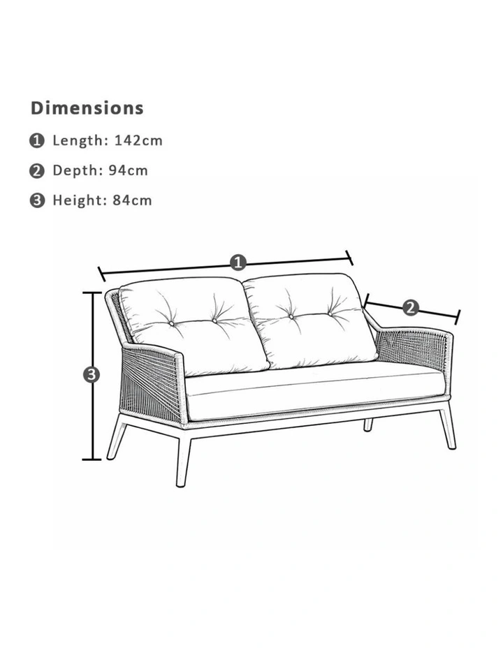 Hugo 3 2 1 Seater Outdoor Rope Lounge Set White With Coffee Table & Cream Rope/Cream Cushions image 5