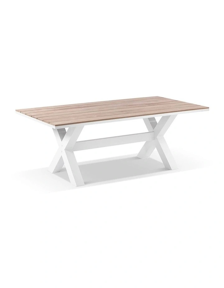 Kansas 2m Outdoor Teak Timber and Dining Table White With 8 Chairs & Textured Olefin Grey Cushion image 3