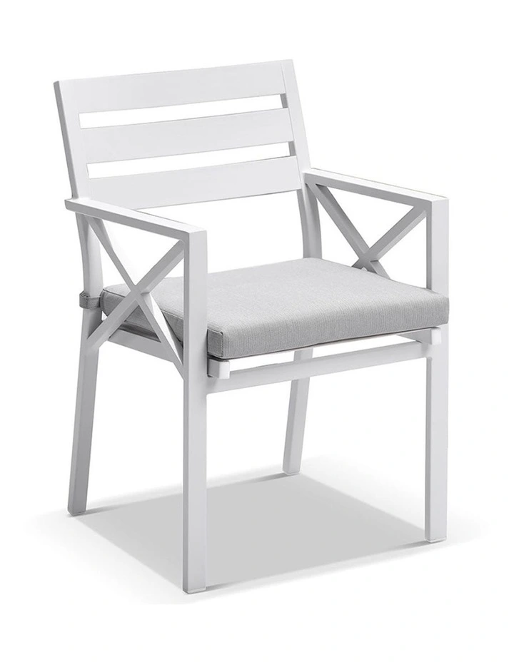 Kansas 2m Outdoor Teak Timber and Dining Table White With 8 Chairs & Textured Olefin Grey Cushion image 4