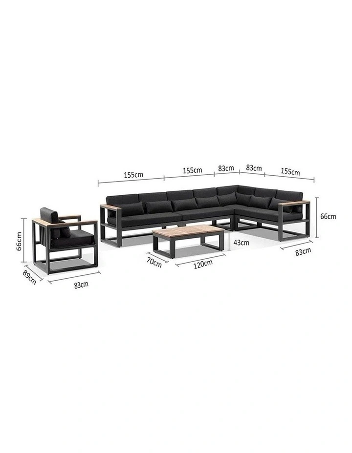 Balmoral Package C and Teak Lounge Setting Charcoal With Coffee Table & Olefin Grey Cushions image 4
