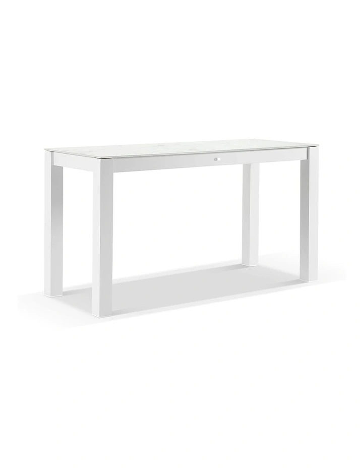 Hugo Ceramic 2m Rectangle Bar Table White With 8 Rope Stools & Textured Olefin Grey Cushions image 2