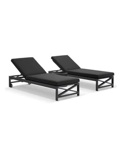 Kansas Outdoor Sun Lounge Set on Wheels Charcoal With Hugo Side Table & Denim Grey Cushions