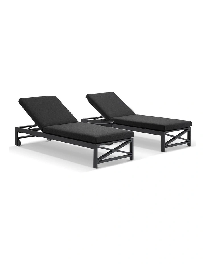 Kansas Outdoor Sun Lounge Set on Wheels Charcoal With Hugo Side Table & Denim Grey Cushions image 1