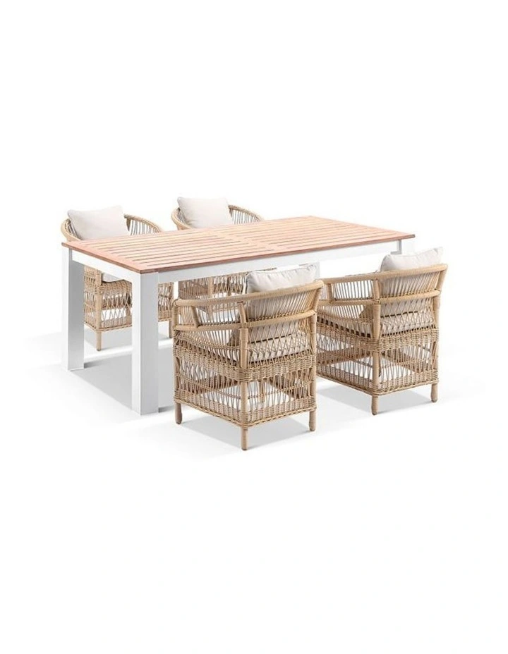 Balmoral 1.8m Outdoor Teak Top Table White With 6 Watego Malawi Style Chairs & Wheat Cushions image 2