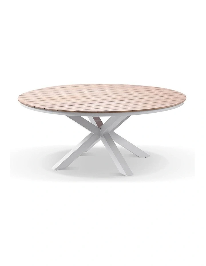 Tuscany 1.8m and Teak Dining Table White With 8 Kansas Chairs in Sunbrella & Heather Beige Cushions image 2