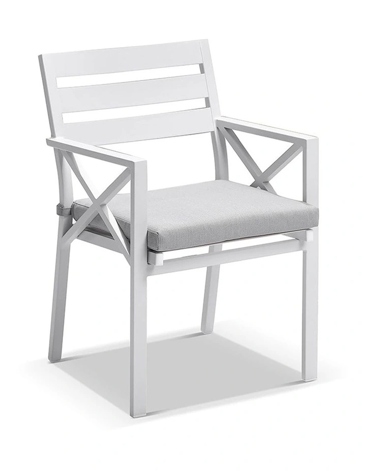Balmoral 1.8m Teak Top Table White With 6 Kansas Dining Chairs & Textured Olefin Grey Cushions image 2