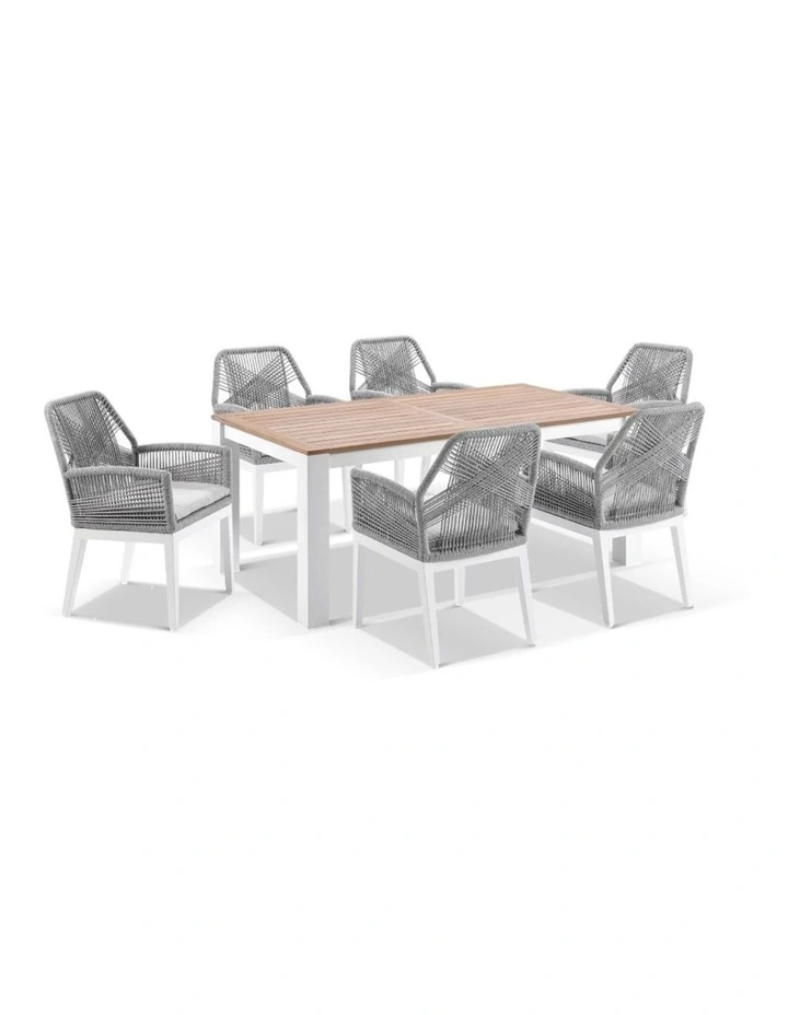 Balmoral Outdoor 1.8m Teak/ Table White With 6 Hugo Chairs & Grey Rope w/Textured Olefin Cushions image 1