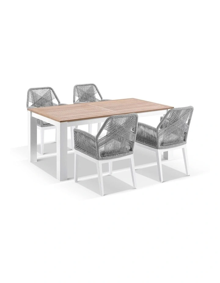 Balmoral Outdoor 1.8m Teak/ Table White With 6 Hugo Chairs & Grey Rope w/Textured Olefin Cushions image 2