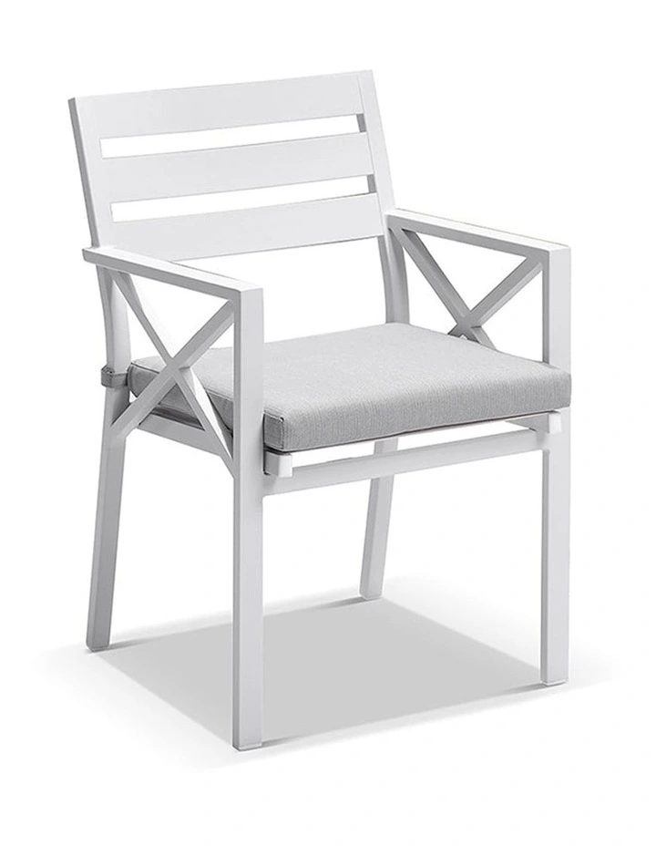 Hugo Outdoor 4 Seater Ceramic and Dining Table White With Kansas Chairs & Olefin Grey Cushions image 2