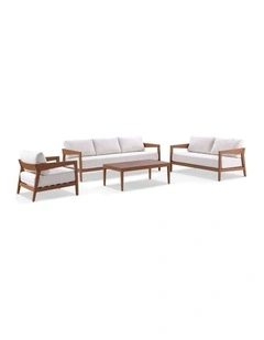 Bronte 3 2 1 Outdoor Lounge Setting Teak Look With Coffee Table & Sunbrella Canvas Cushions