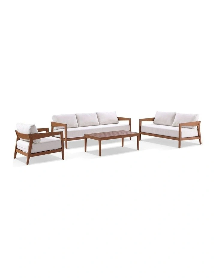 Bronte 3 2 1 Outdoor Lounge Setting Teak Look With Coffee Table & Sunbrella Canvas Cushions image 1
