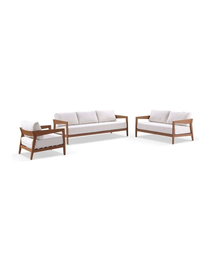 Bronte 3 2 1 Outdoor Lounge Setting Teak Look With Coffee Table & Sunbrella Canvas Cushions image 2