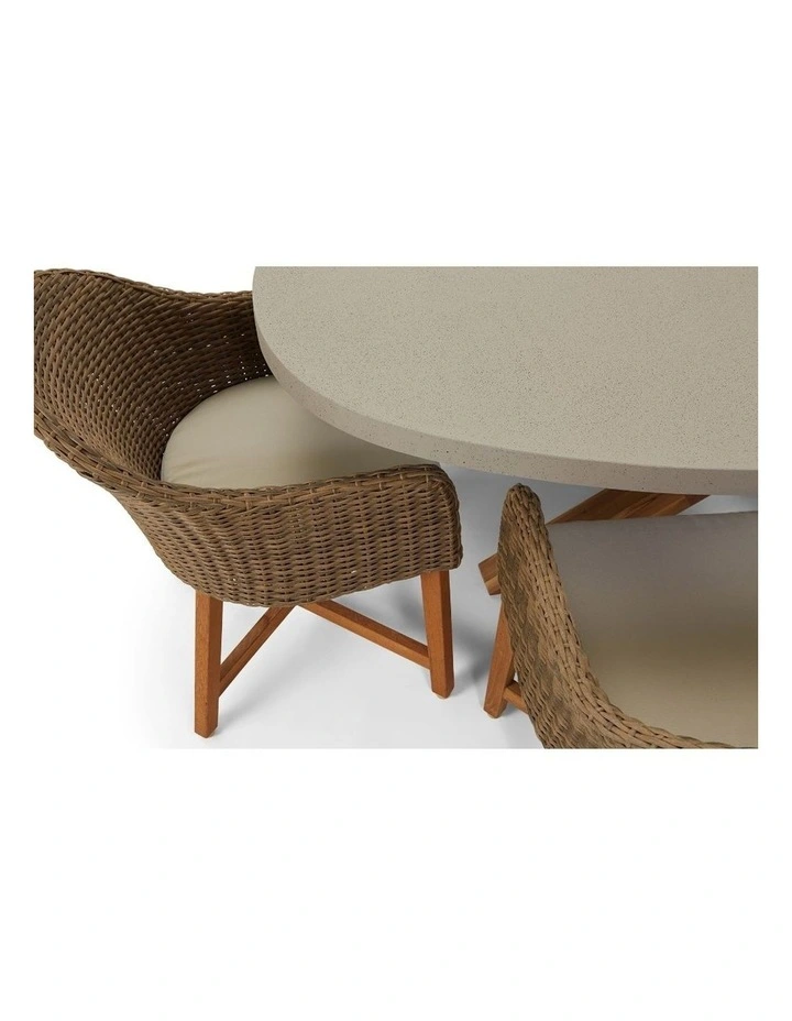 Tamarama Concrete Look Dining Setting Brushed Wheat With 8 Coastal Wicker Chairs & Cream Cushions image 3