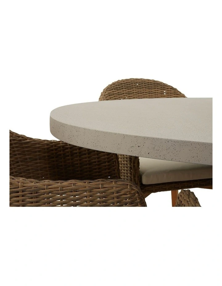 Tamarama Concrete Look Dining Setting Brushed Wheat With 8 Coastal Wicker Chairs & Cream Cushions image 4