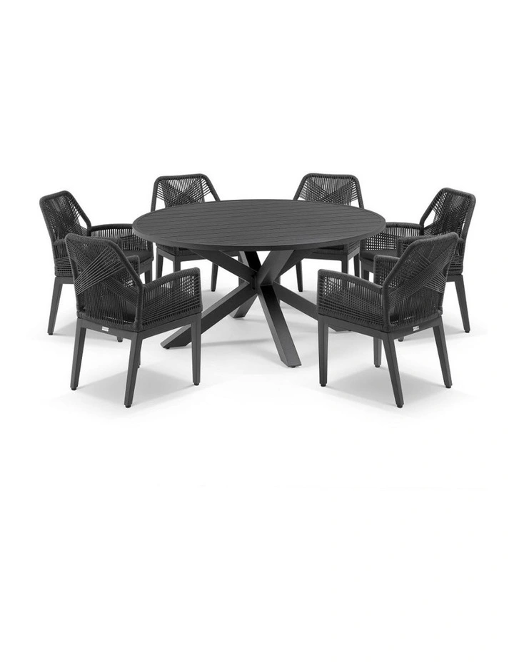 Houston Outdoor 1.5m Dining Setting Charcoal With 6 Hugo Chairs & Carbon Grey/Denim Grey Cushions image 1