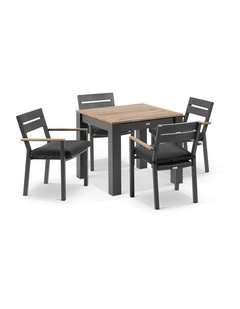 Balmoral 4 Seater Square Teak Top Dining Table Charcoal With Capri Chairs & Denim Grey Cushions