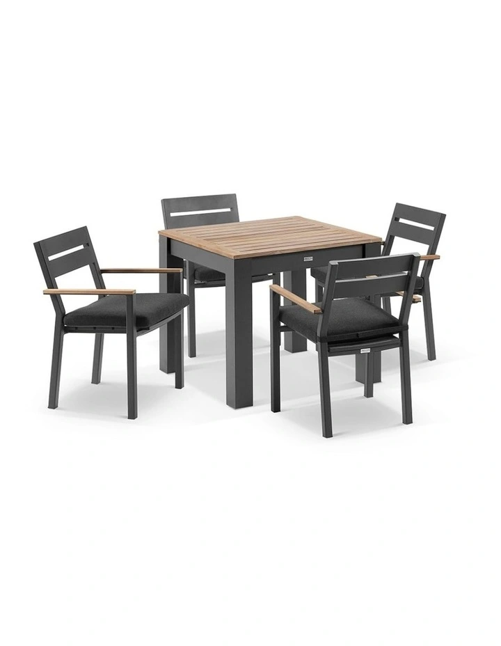Balmoral 4 Seater Square Teak Top Dining Table Charcoal With Capri Chairs & Denim Grey Cushions image 1
