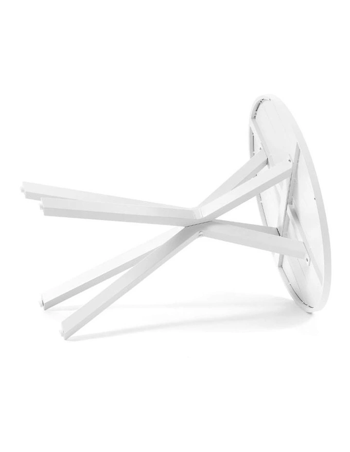 Houston Outdoor 90cm Round Bar Table White With 4 Santorini Stools & Textured Olefin Grey Cushions image 3