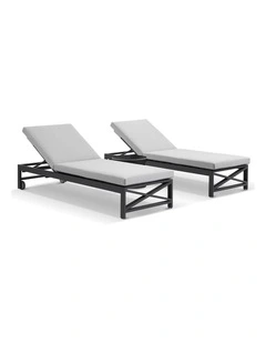 Kansas Outdoor Sun Lounge Set on Wheels Charcoal With Hugo Side Table & Olefin Grey Cushions