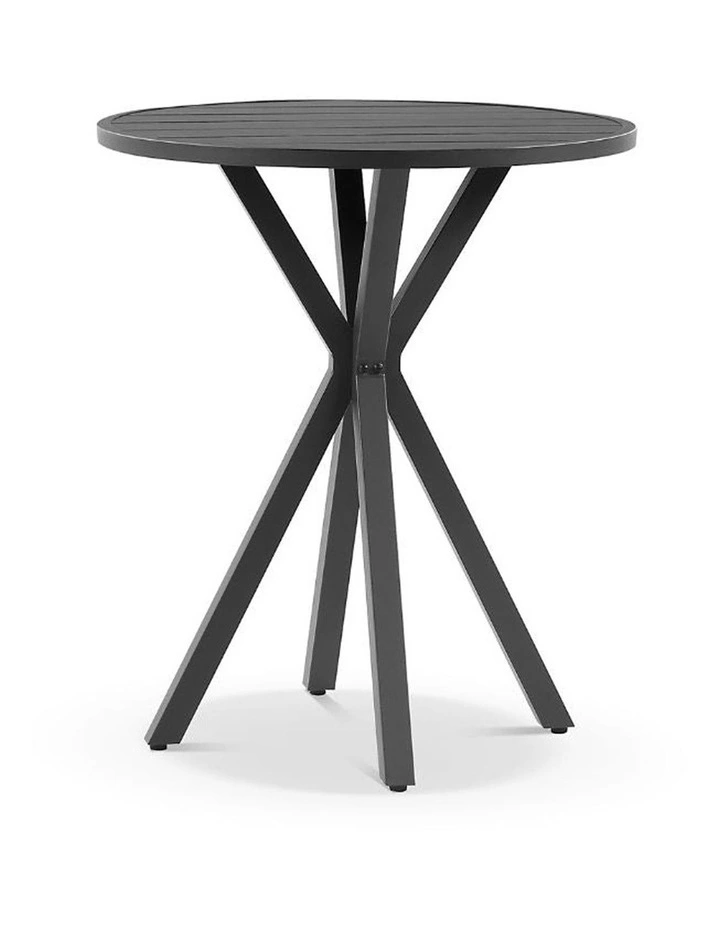 Houston Outdoor 90cm Round Bar Table Charcoal With 4 Santorini Stools & Denim Grey Cushions image 2