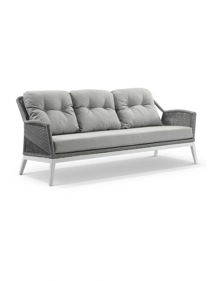 Hugo 3 2 1 Seater Outdoor Rope Lounge Set White With Coffee Table & Grey rope/ Olefin Cushions image 2