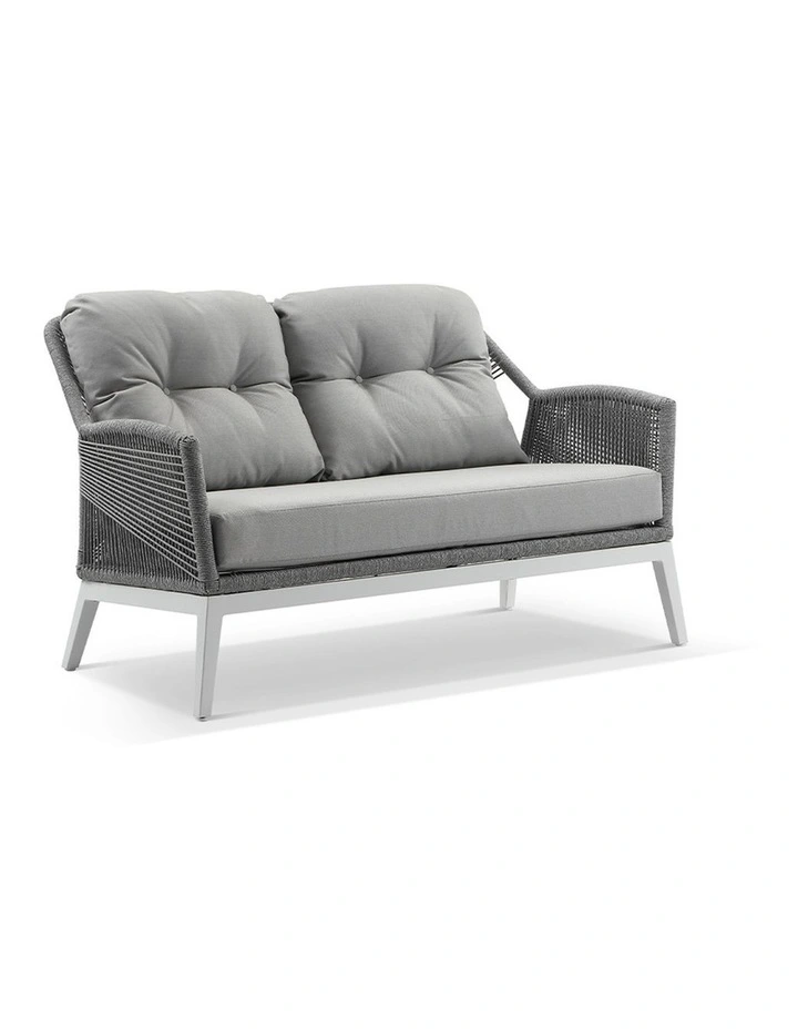 Hugo 3 2 1 Seater Outdoor Rope Lounge Set White With Coffee Table & Grey rope/ Olefin Cushions image 3