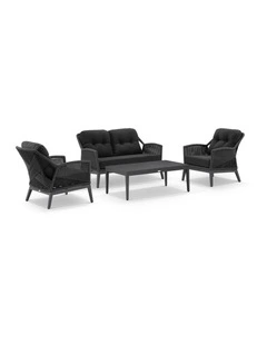 Hugo 2 1 1 Seater Outdoor Rope Lounge Set Charcoal With Coffee Table & Grey Rope/Denim Cushions