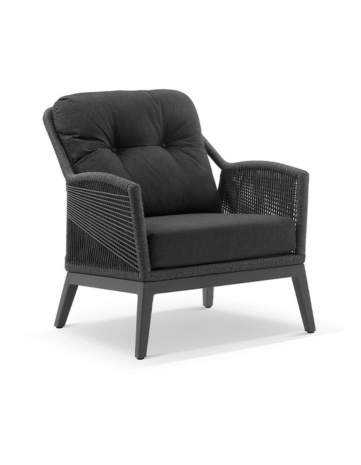 Hugo 2 1 1 Seater Outdoor Rope Lounge Set Charcoal With Coffee Table & Grey Rope/Denim Cushions image 3