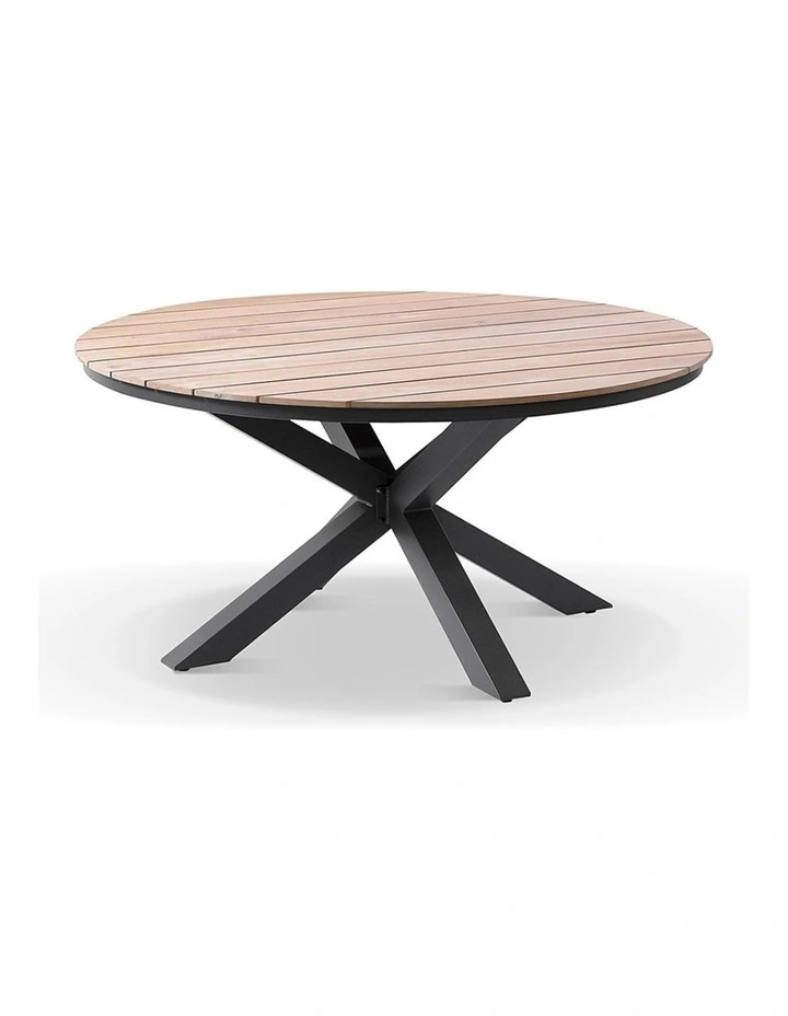 Tuscany Round 1.5m Outdoor Teak Dining Table Charcoal With 6 Santorini Chairs & Denim Grey Cushions image 2