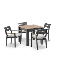 Balmoral 4 Seater Square Teak Top Dining Table Charcoal With Capri Chairs & Olefin Grey Cushions
