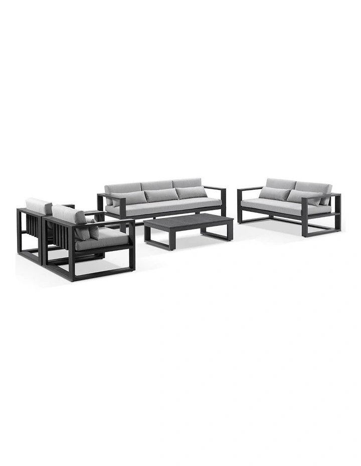 Santorini 3 2 1 1 Outdoor Lounge Set Charcoal With Coffee Table & Olefin Light Grey Cushions image 1